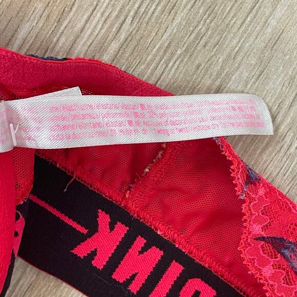 Victoria’s Secret PINK Date Push-Up Bra Floral Lace Underwire Racerback 32C Red - Picture 4 of 11